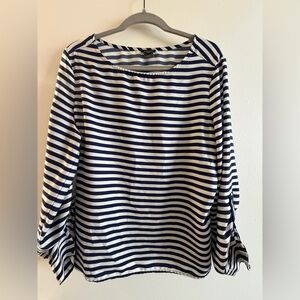 Ann Taylor Navy and White Striped Blouse